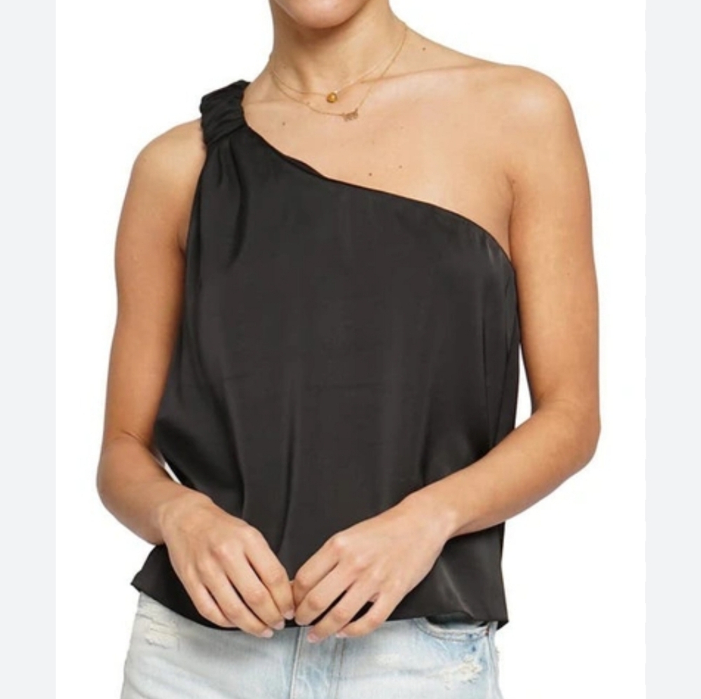 NWT,ONE-SHOULDER SATIN TANK IN BLACK,Medium, Know One Cares